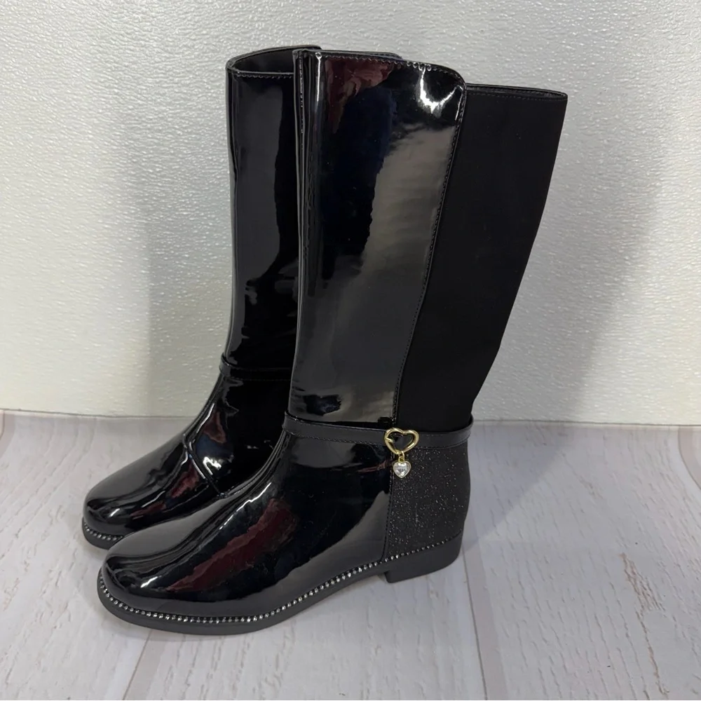 The‎ Children’s Place Girls Black Patent Knee-High Boots Heart Charm NWT Size 5